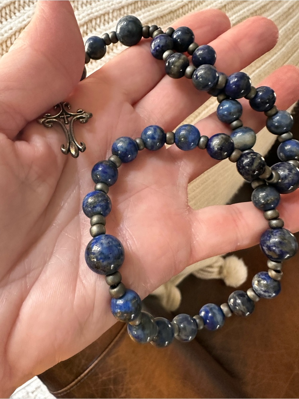 Lapis Blue Beaded Cross rosary